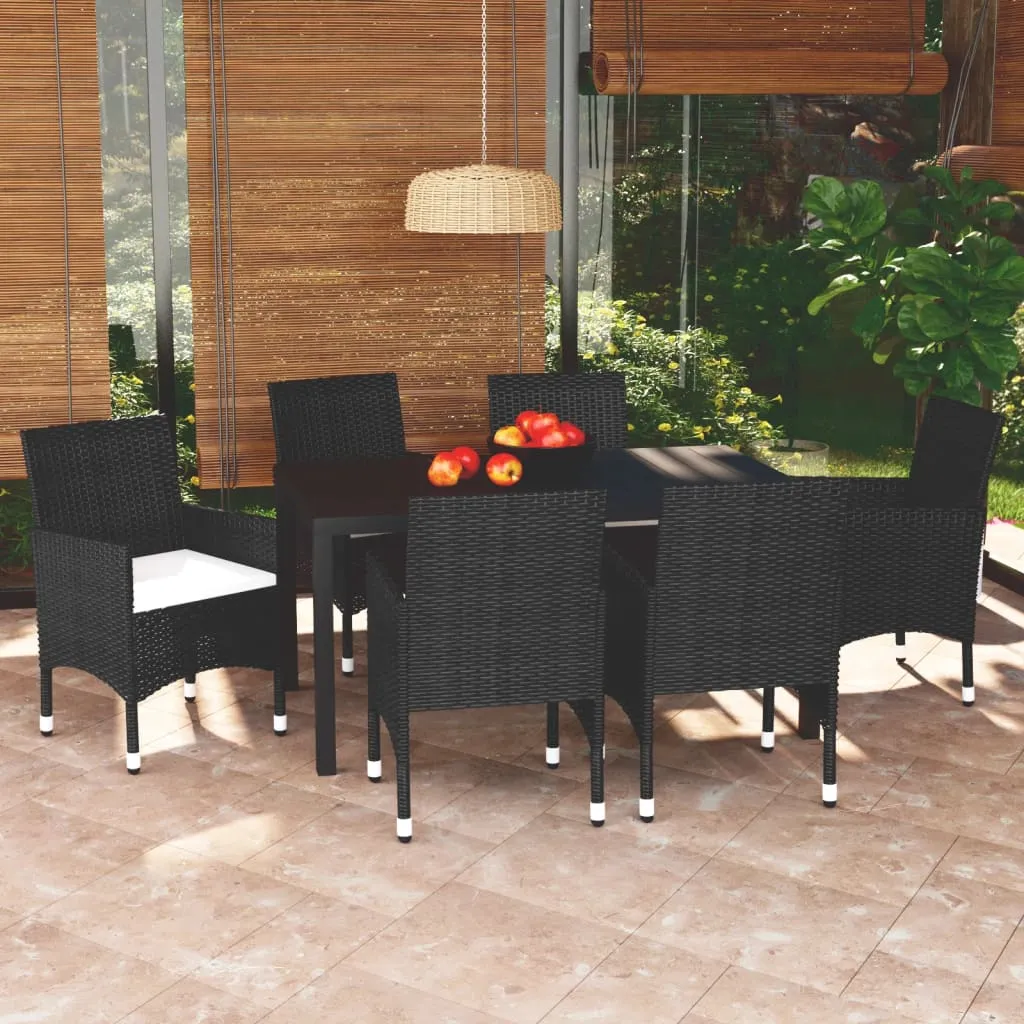 vidaXL Set da Pranzo per Giardino 7 pz con Cuscini Polyrattan Nero