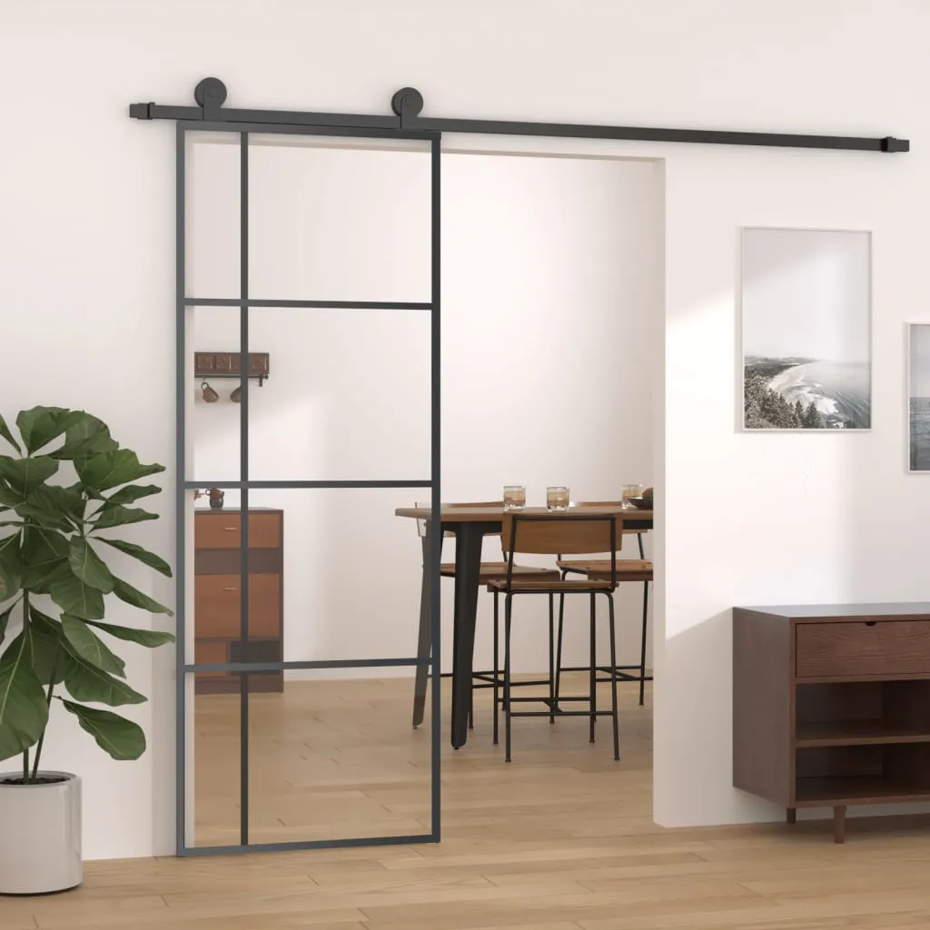 vidaXL Porta Scorrevole ESG Vetro e Alluminio 76x205 cm Nera