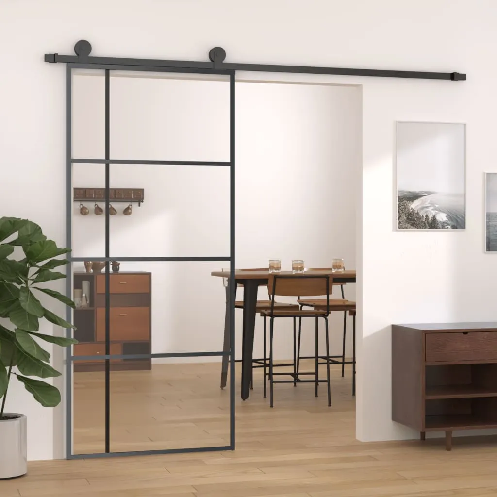 vidaXL Porta Scorrevole in Vetro ESG e Alluminio 90x205 cm Nera