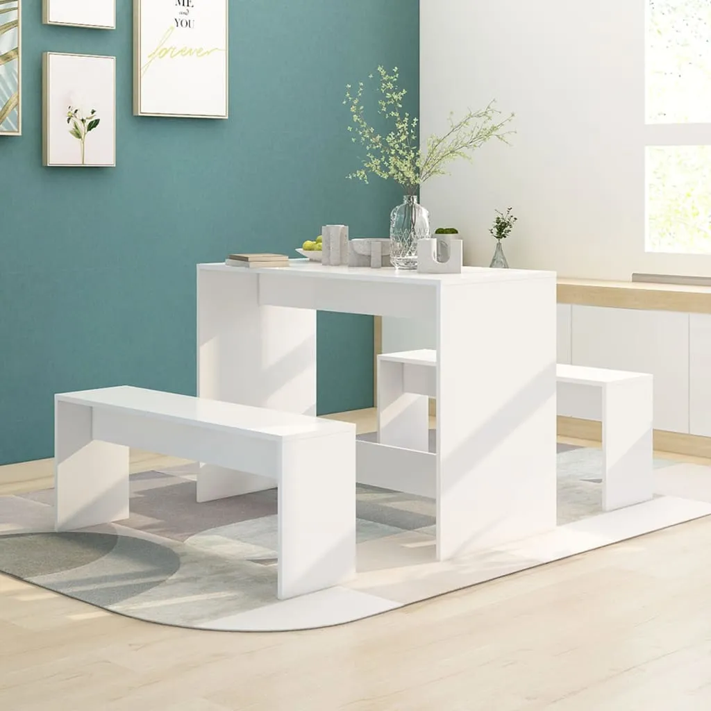 vidaXL Set da Pranzo 3 pz Bianco in Legno Multistrato