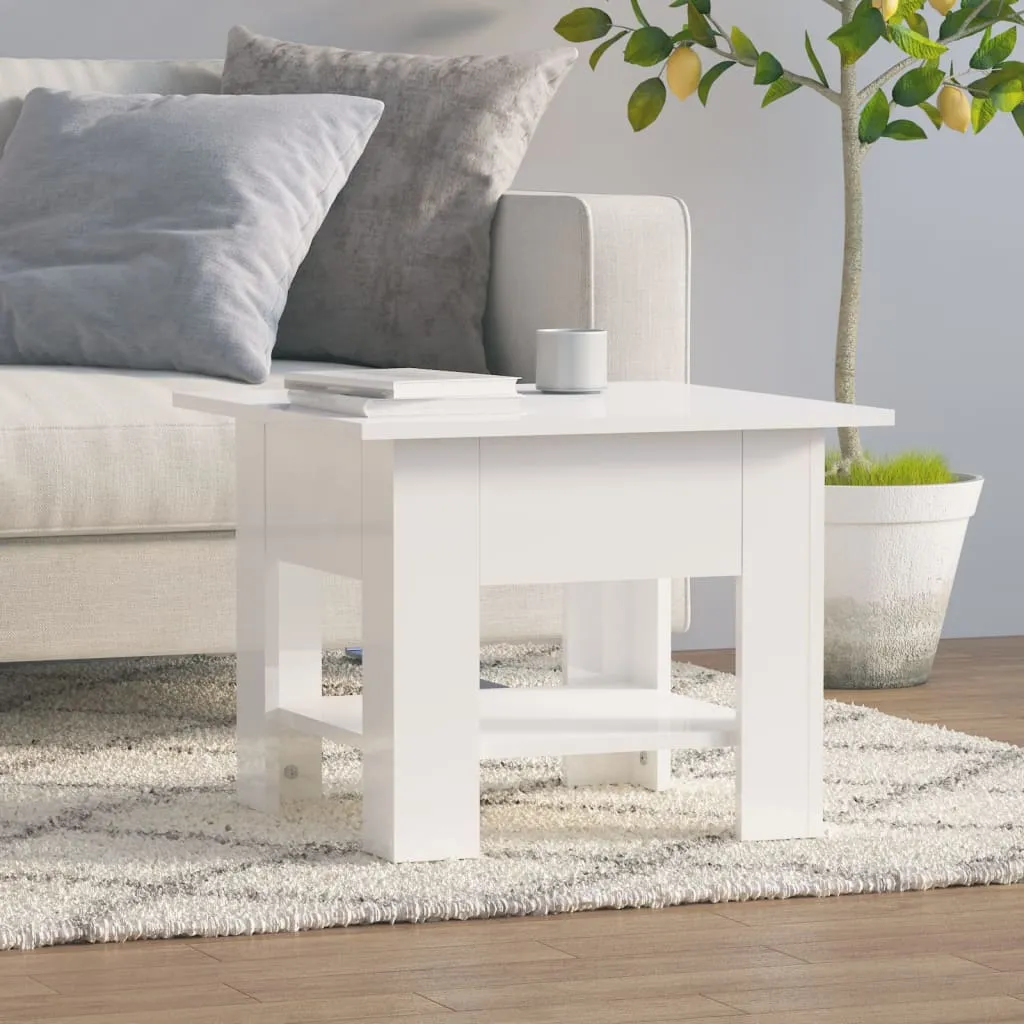 vidaXL Tavolino da Salotto Bianco Lucido 55x55x42 cm Legno Multistrato