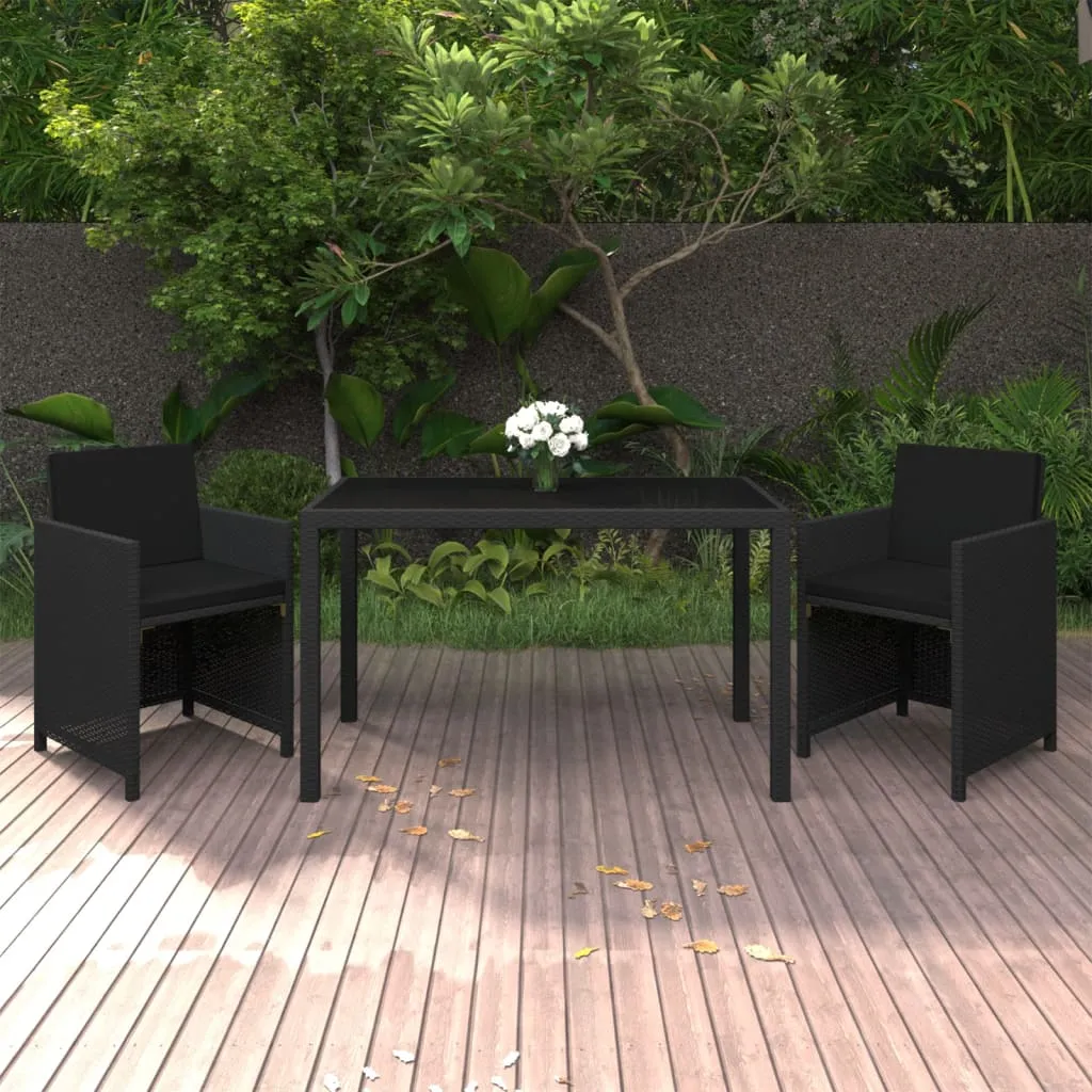 vidaXL Set da Pranzo da Giardino 3 pz con Cuscini in Polyrattan Nero