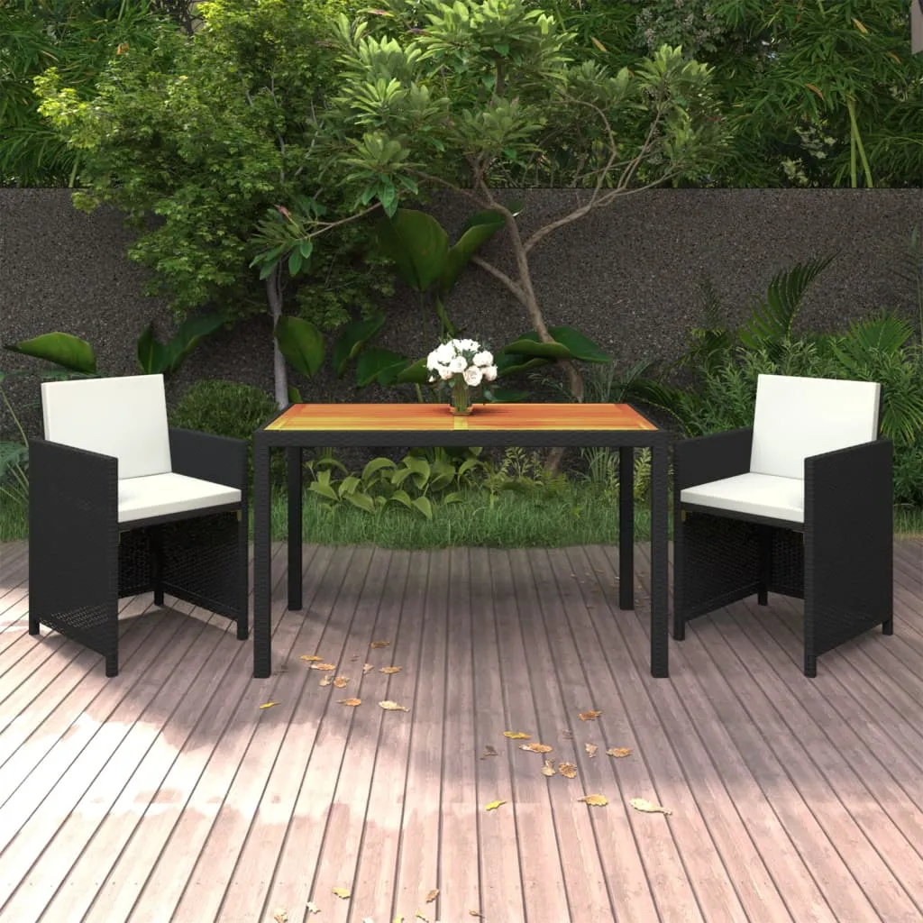 vidaXL Set da Pranzo da Giardino 3 pz con Cuscini in Polyrattan Nero