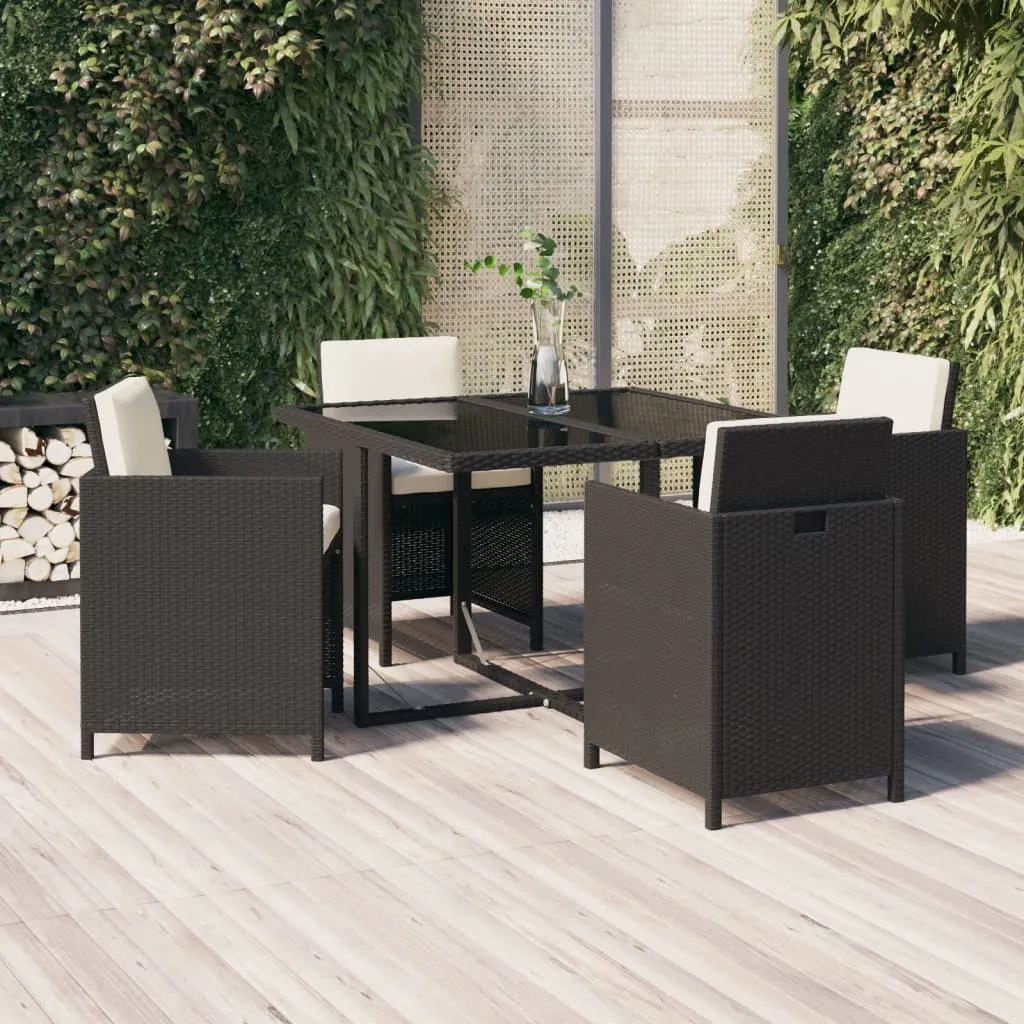 vidaXL Set da Pranzo per Giardino 5 pz con Cuscini in Polyrattan Nero