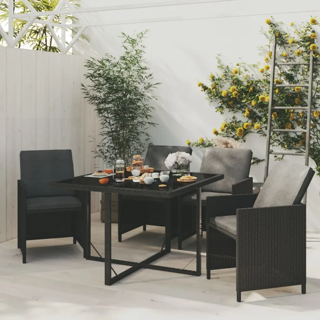 vidaXL Set da Pranzo per Giardino 5 pz con Cuscini in Polyrattan Nero