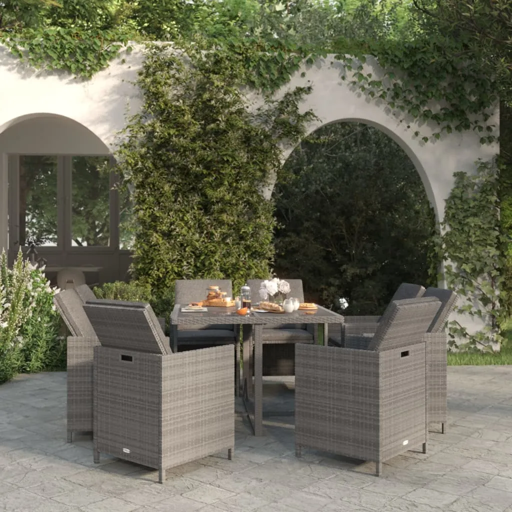 vidaXL Set da Pranzo per Giardino 9 pz con Cuscini Polyrattan Grigio