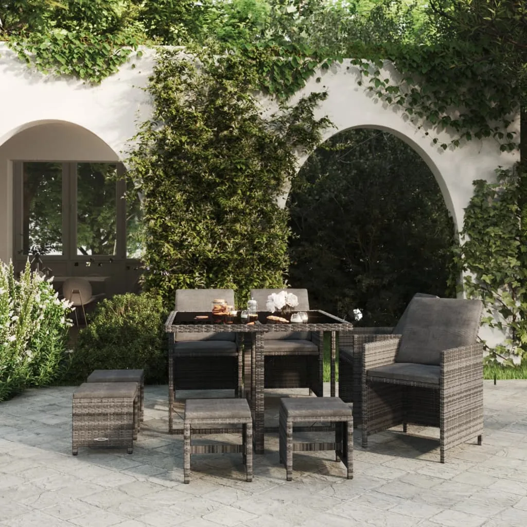 vidaXL Set da Pranzo per Giardino 9 pz con Cuscini Polyrattan Grigio