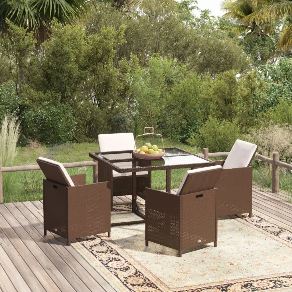 vidaXL Set da Pranzo per Giardino 5 pz con Cuscini Polyrattan Marrone