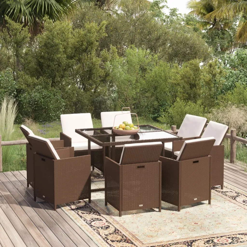 vidaXL Set da Pranzo per Giardino 9 pz con Cuscini Polyrattan Marrone