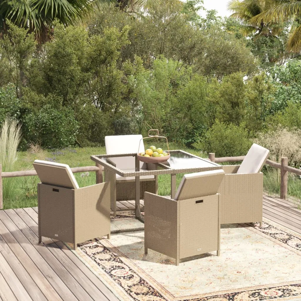 vidaXL Set da Pranzo per Giardino 5 pz con Cuscini in Polyrattan Beige