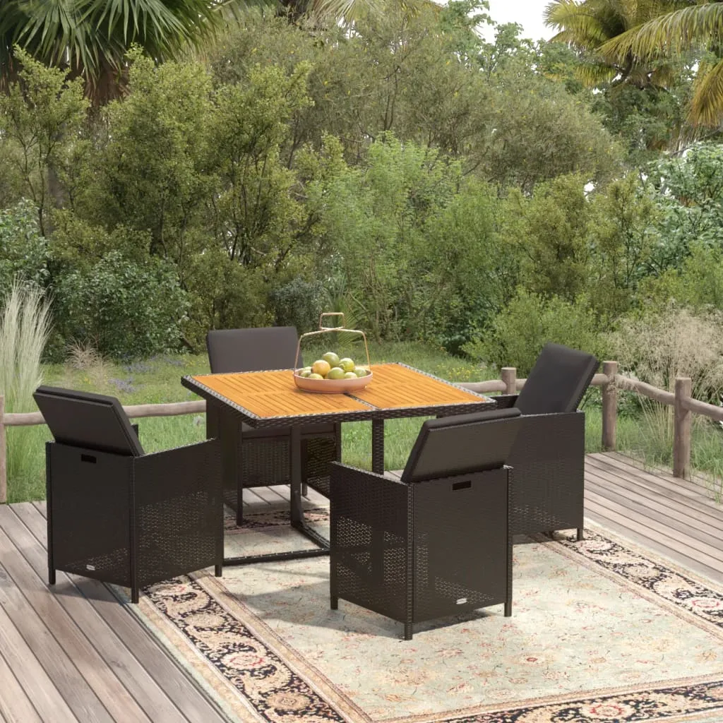 vidaXL Set da Pranzo per Giardino 5pz con Cuscini in Polyrattan Nero