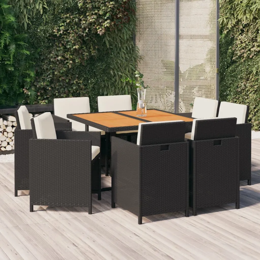 vidaXL Set da Pranzo per Giardino 9pz con Cuscini in Polyrattan Nero