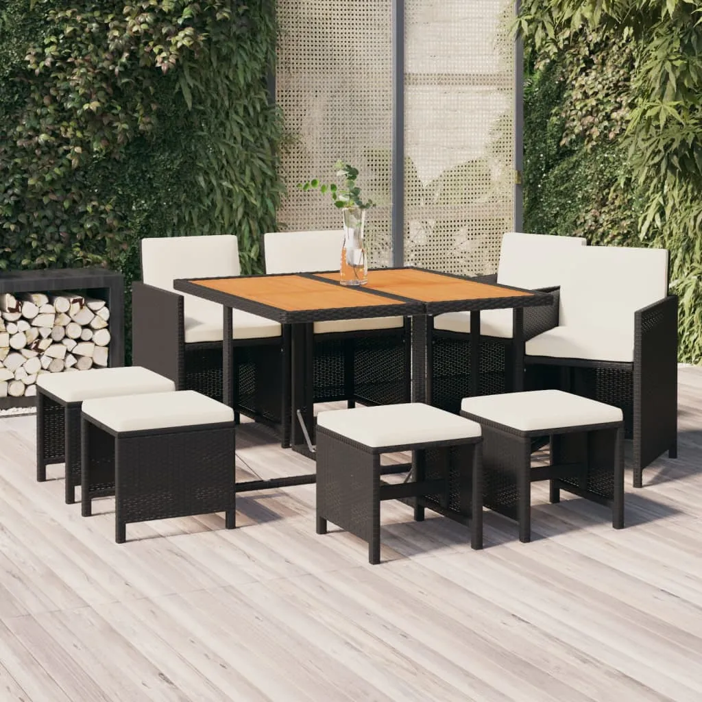 vidaXL Set da Pranzo per Giardino 9pz con Cuscini in Polyrattan Nero