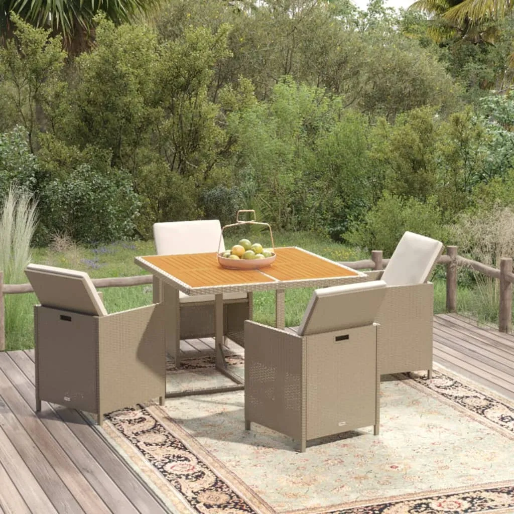 vidaXL Set da Pranzo per Giardino 5 pz con Cuscini in Polyrattan Beige