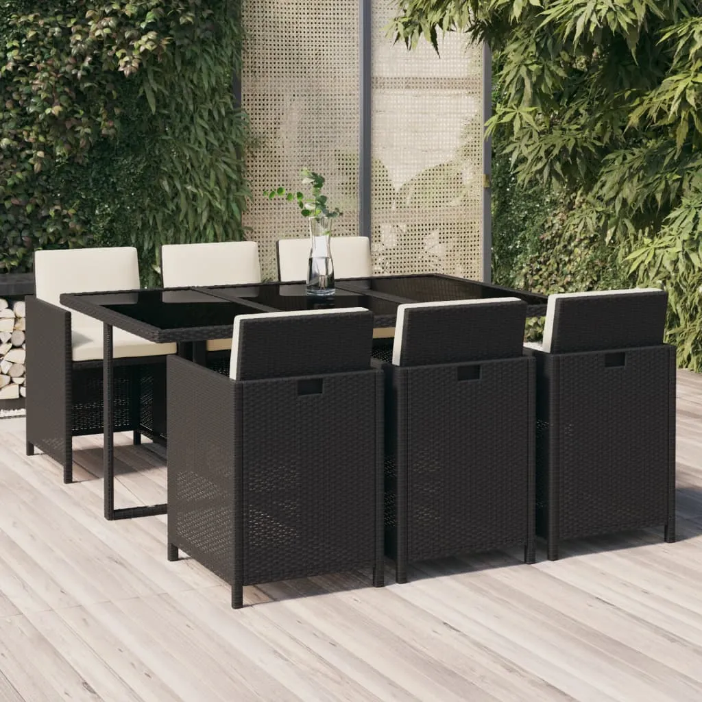 vidaXL Set da Pranzo da Giardino 7 pz con Cuscini in Polyrattan Nero