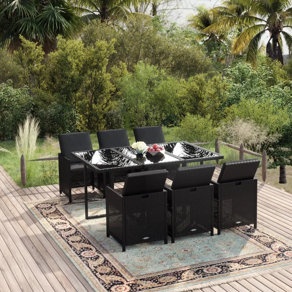 vidaXL Set da Pranzo da Giardino 7 pz con Cuscini in Polyrattan Nero