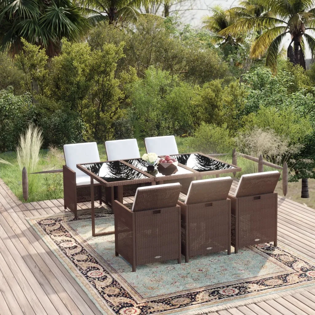 vidaXL Set da Pranzo per Giardino 11 pz con Cuscini Polyrattan Marrone