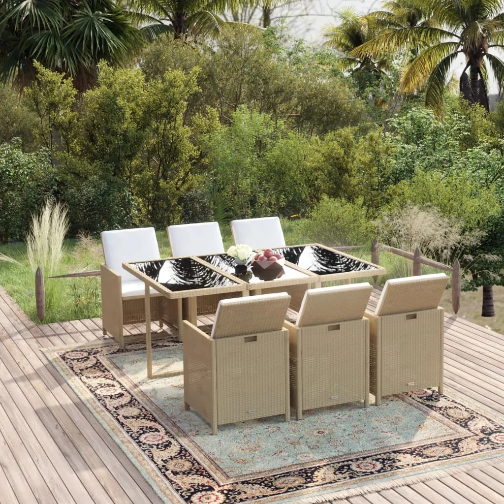 vidaXL Set da Pranzo per Giardino 7pz con Cuscini in Polyrattan Beige