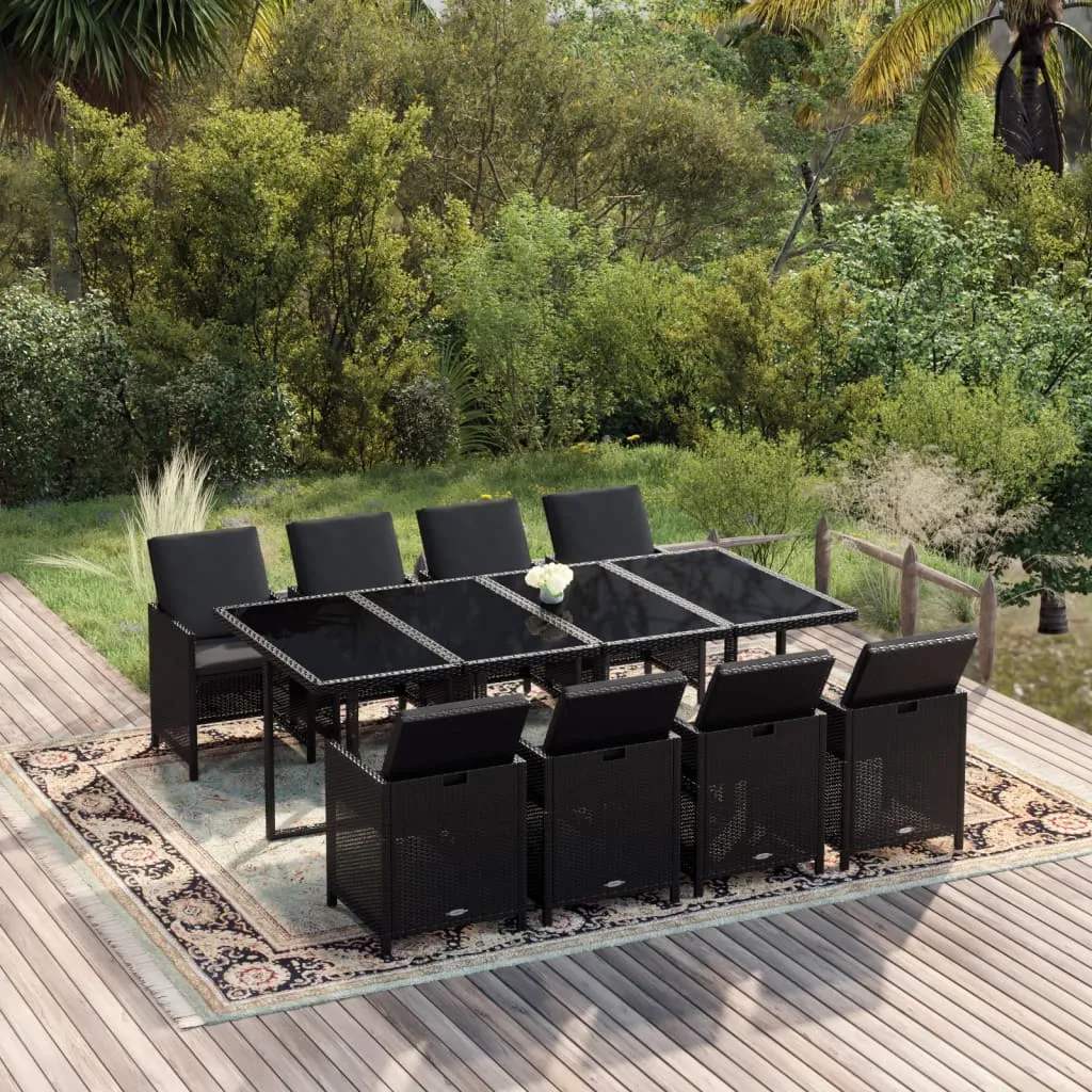 vidaXL Set da Pranzo per Giardino 9 pz con Cuscini in Polyrattan Nero