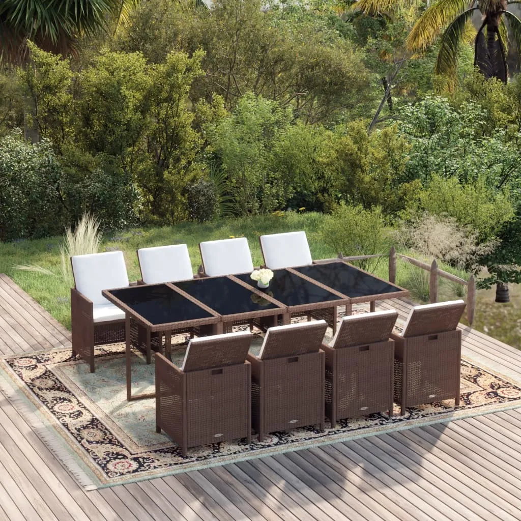 vidaXL Set da Pranzo per Giardino 9 pz con Cuscini Polyrattan Marrone