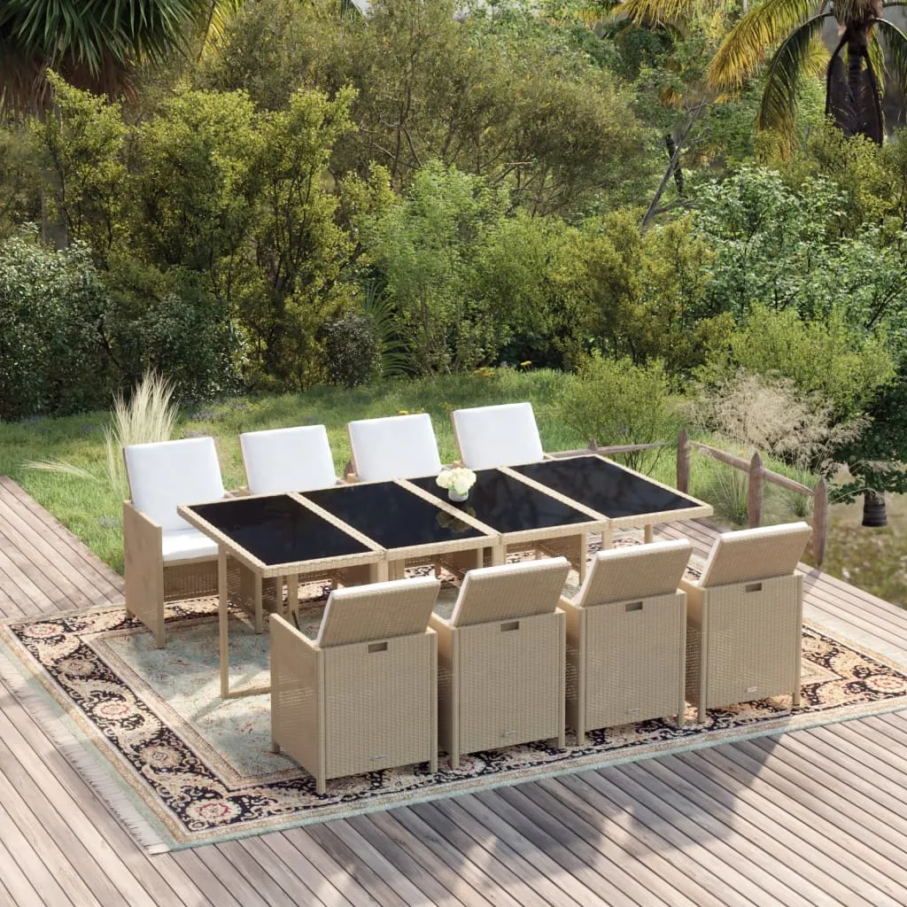 vidaXL Set da Pranzo per Giardino 9pz con Cuscini in Polyrattan Beige