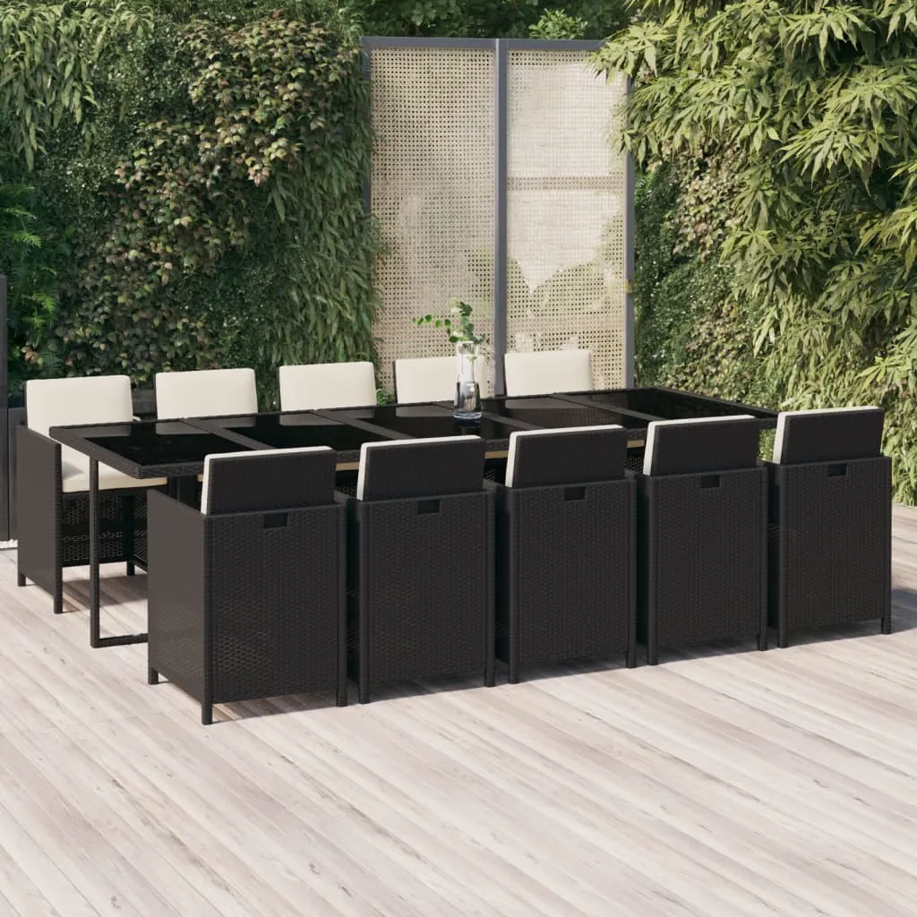 vidaXL Set da Pranzo per Giardino 11 pz con Cuscini in Polyrattan Nero