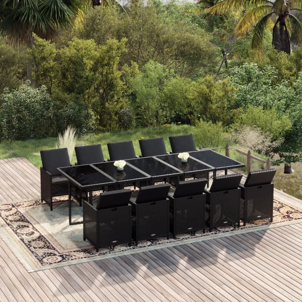 vidaXL Set da Pranzo per Giardino 11 pz con Cuscini in Polyrattan Nero