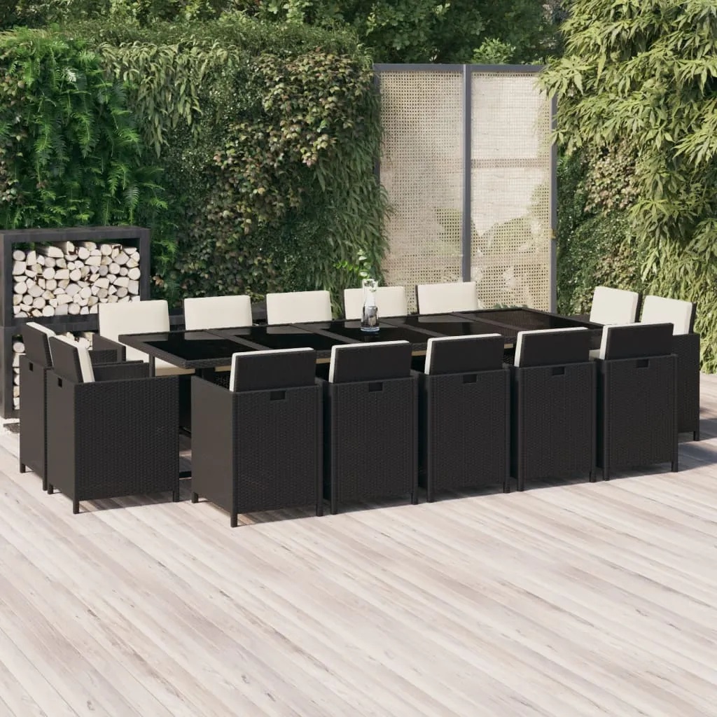 vidaXL Set da Pranzo per Giardino 15 pz con Cuscini in Polyrattan Nero