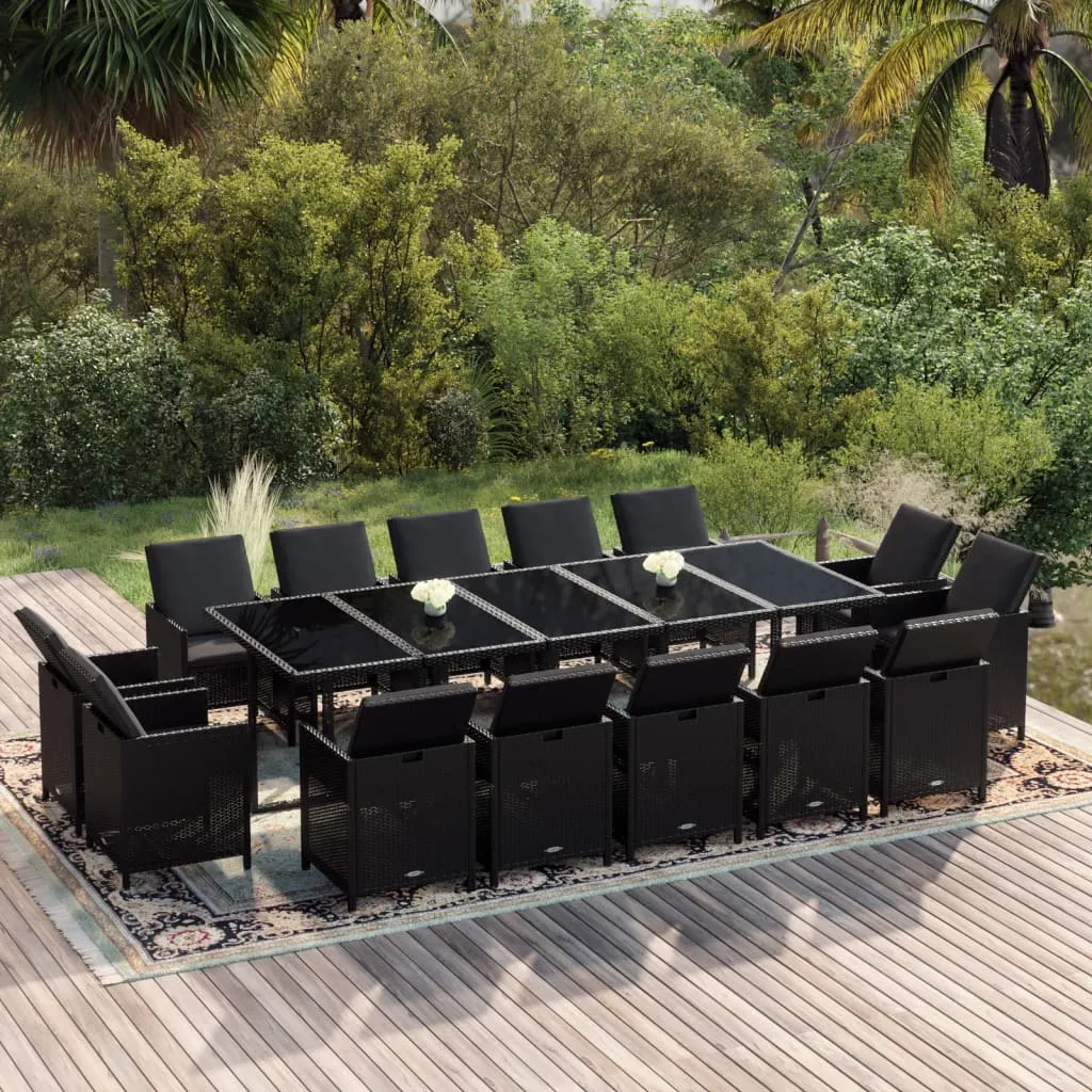 vidaXL Set da Pranzo per Giardino 15 pz con Cuscini in Polyrattan Nero