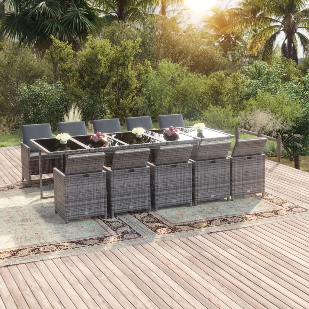 vidaXL Set da Pranzo per Giardino 11pz con Cuscini Polyrattan Grigio