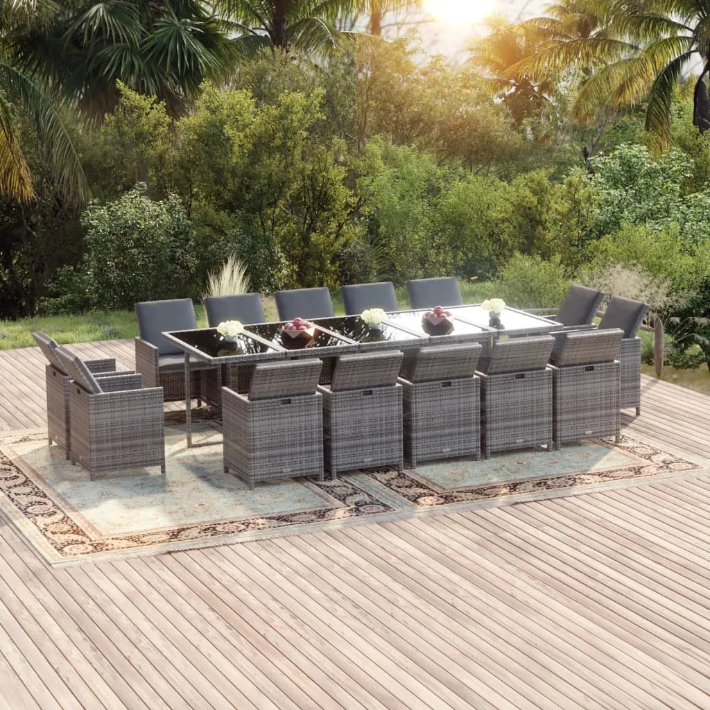 vidaXL Set da Pranzo per Giardino 15 pz con Cuscini Polyrattan Grigio