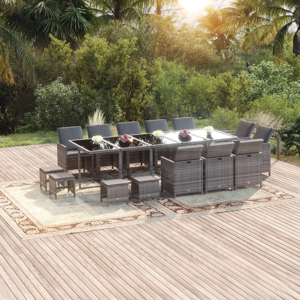 vidaXL Set da Pranzo per Giardino 15 pz con Cuscini Polyrattan Grigio