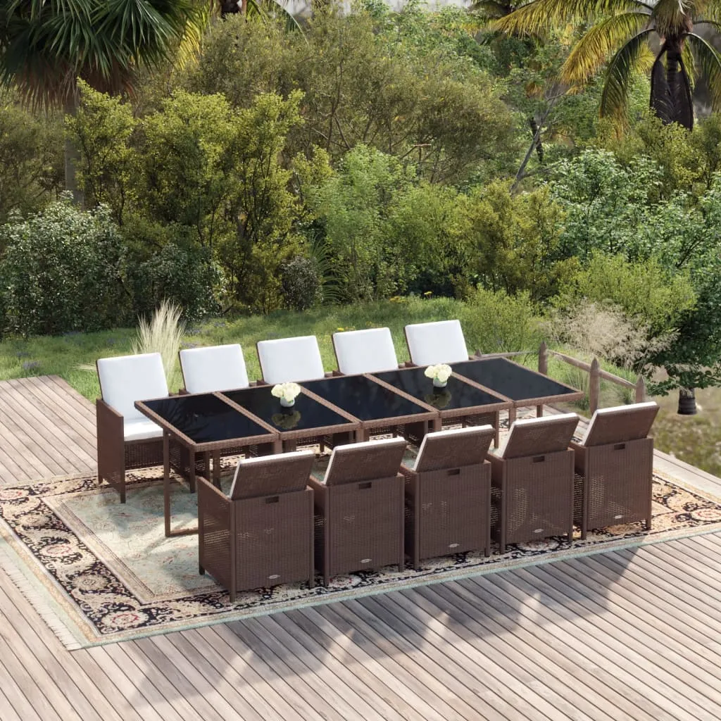 vidaXL Set da Pranzo per Giardino 11 pz con Cuscini Polyrattan Marrone