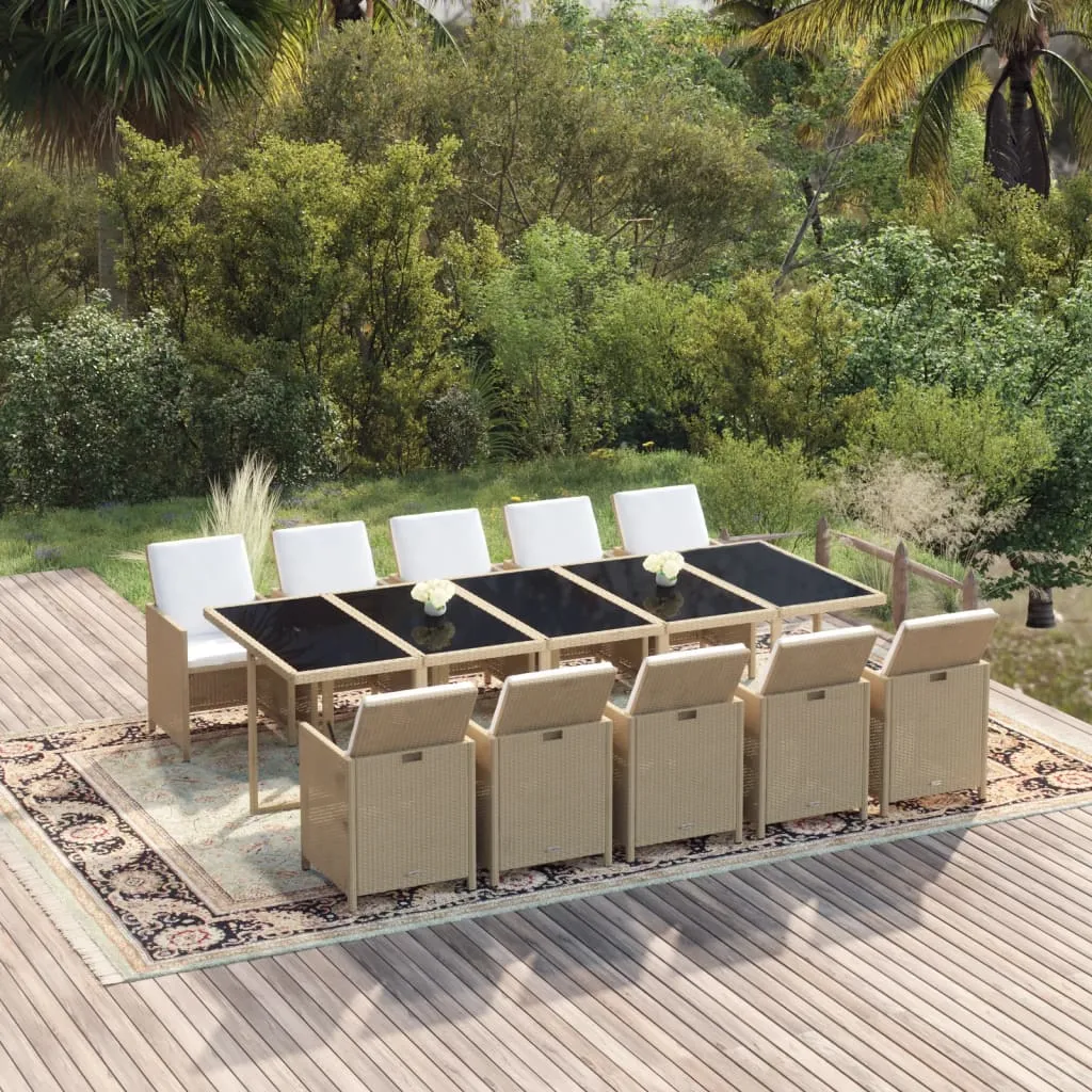 vidaXL Set da Pranzo per Giardino 11pz con Cuscini in Polyrattan Beige