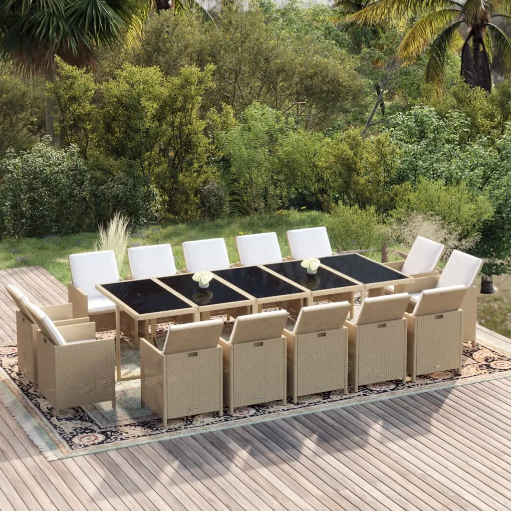 vidaXL Set da Pranzo per Giardino 15pz con Cuscini in Polyrattan Beige