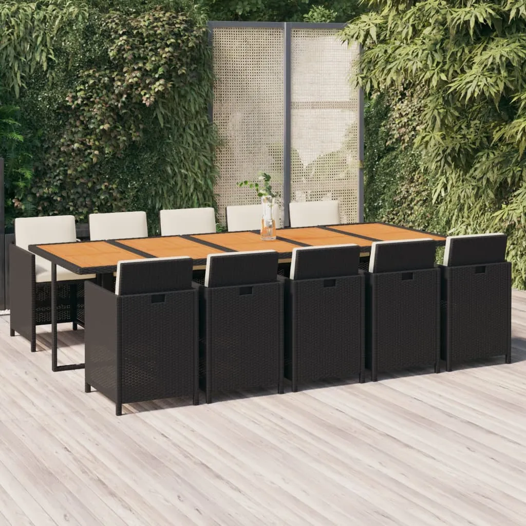 vidaXL Set da Pranzo da Giardino 11 pz con Cuscini in Polyrattan Nero