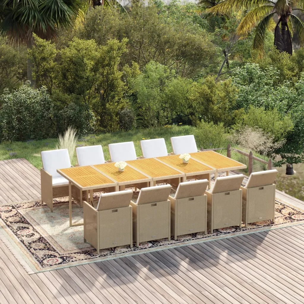 vidaXL Set da Pranzo per Giardino 11pz con Cuscini in Polyrattan Beige