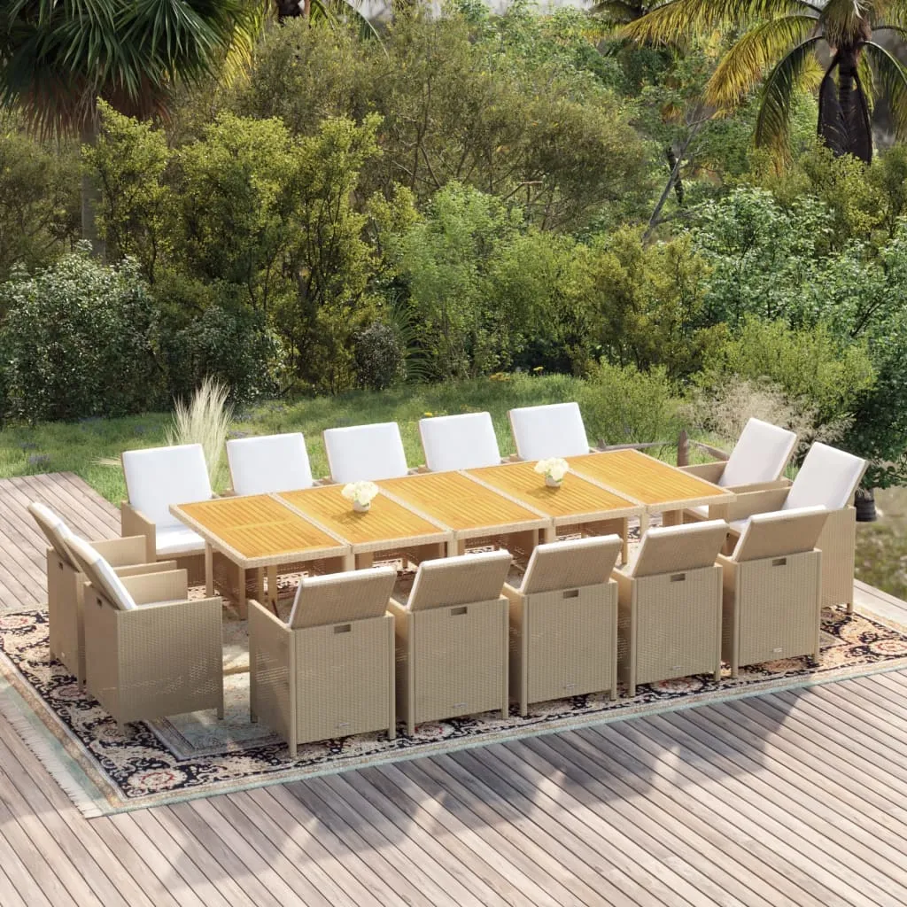 vidaXL Set da Pranzo per Giardino 15pz con Cuscini in Polyrattan Beige