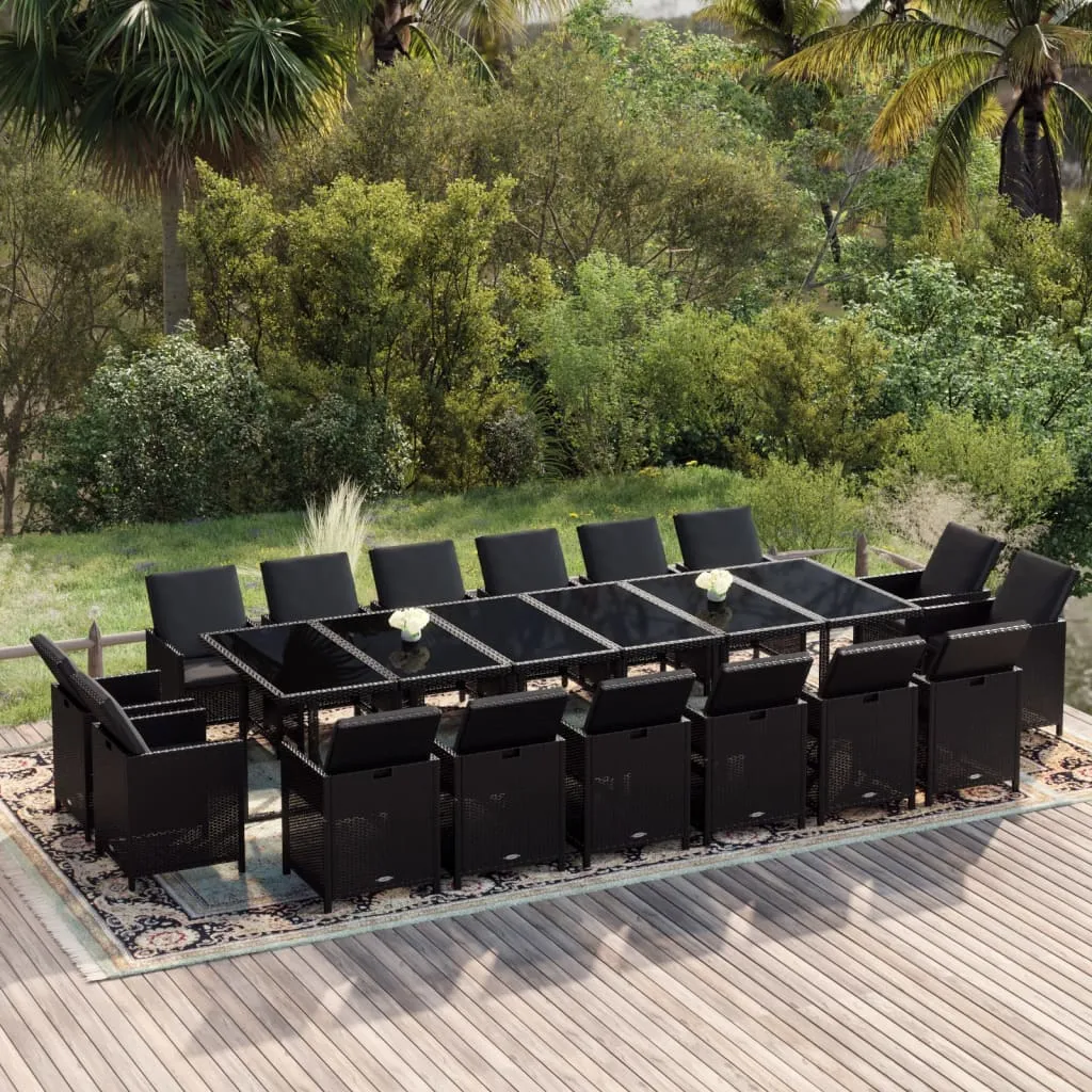 vidaXL Set da Pranzo per Giardino 17 pz con Cuscini in Polyrattan Nero