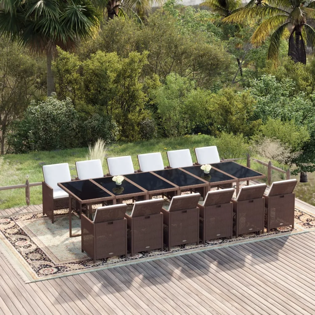 vidaXL Set da Pranzo per Giardino 13 pz con Cuscini Polyrattan Marrone