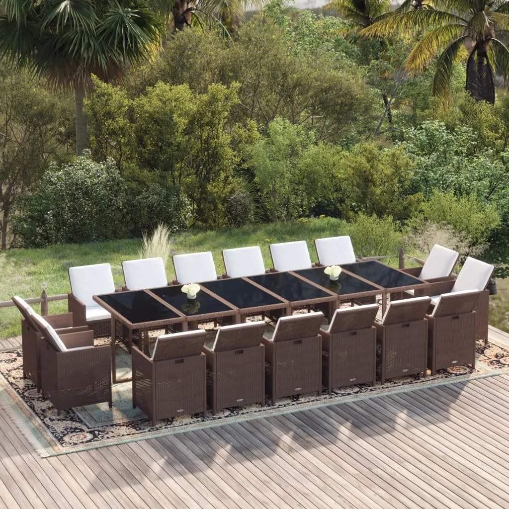 vidaXL Set da Pranzo per Giardino 17 pz con Cuscini Polyrattan Marrone