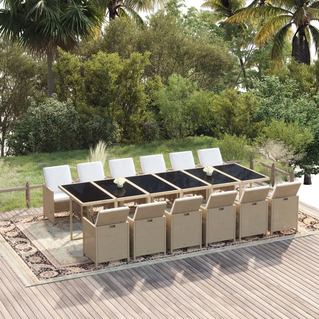 vidaXL Set da Pranzo per Giardino 13pz con Cuscini in Polyrattan Beige