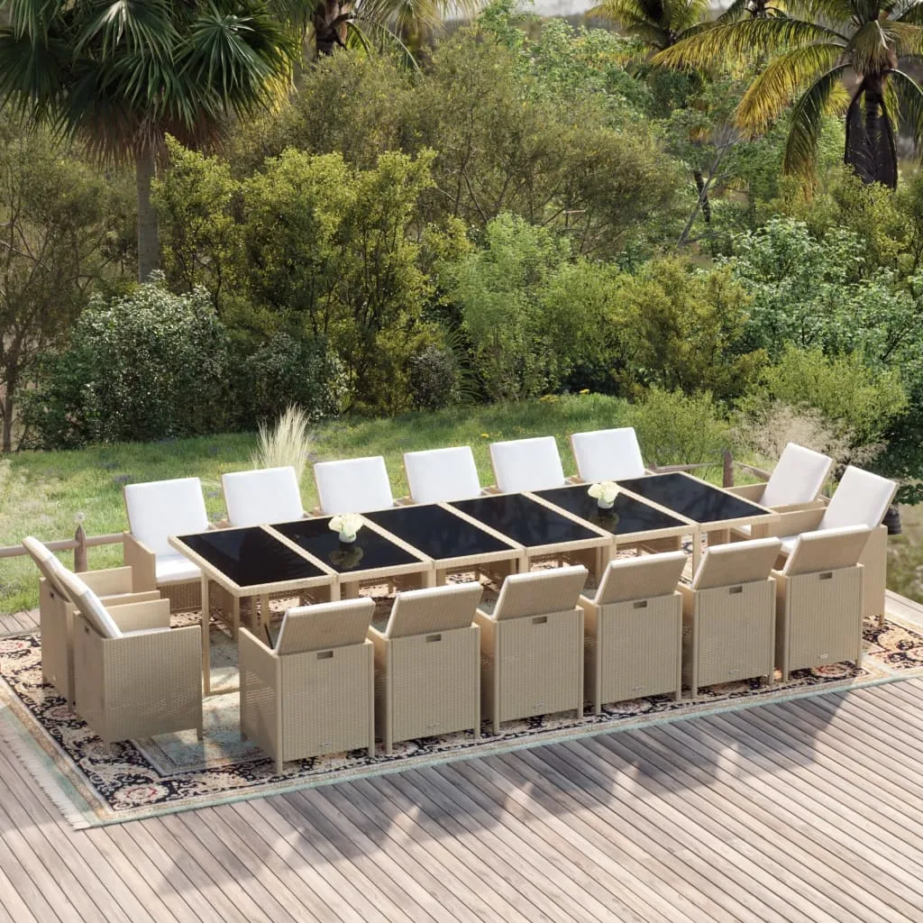 vidaXL Set da Pranzo per Giardino 17pz con Cuscini in Polyrattan Beige