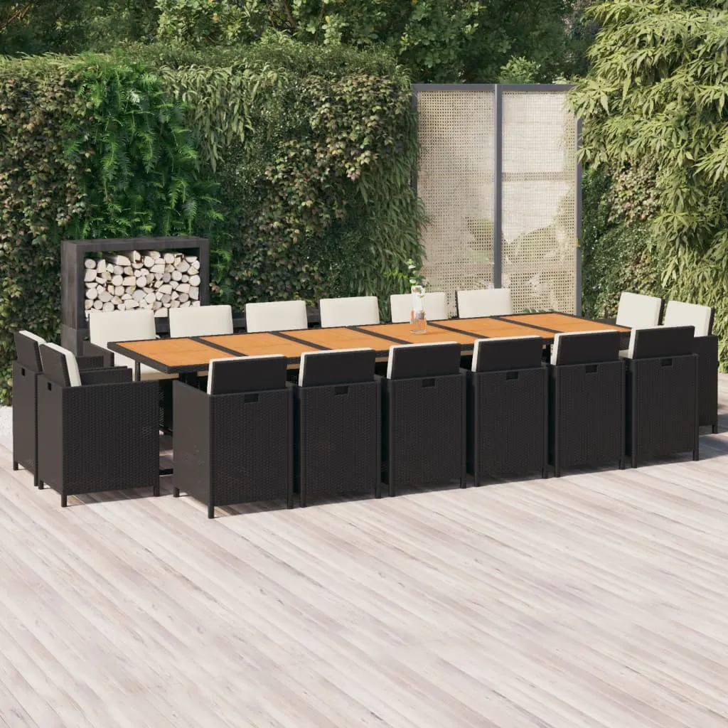 vidaXL Set da Pranzo per Giardino 17 pz con Cuscini in Polyrattan Nero