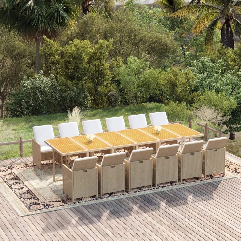 vidaXL Set da Pranzo per Giardino 13pz con Cuscini in Polyrattan Beige