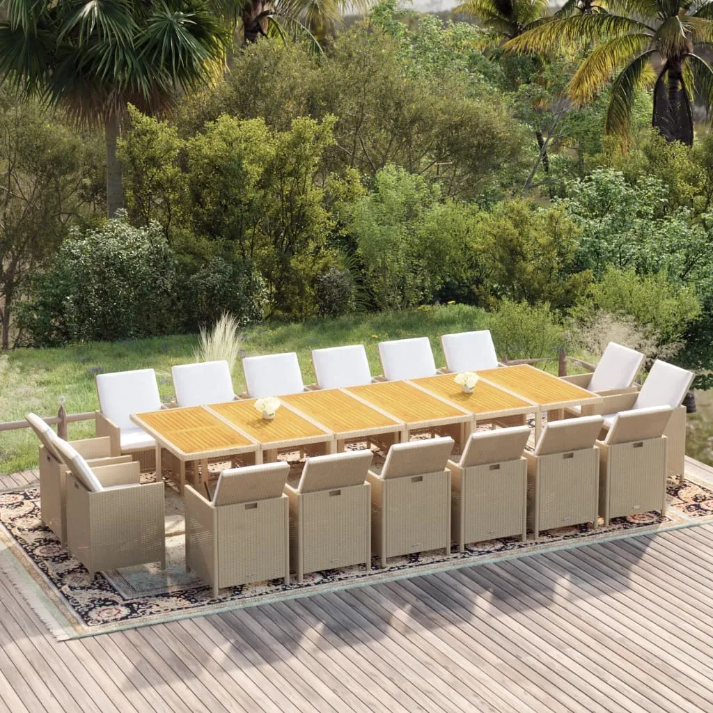 vidaXL Set da Pranzo per Giardino 17pz con Cuscini in Polyrattan Beige