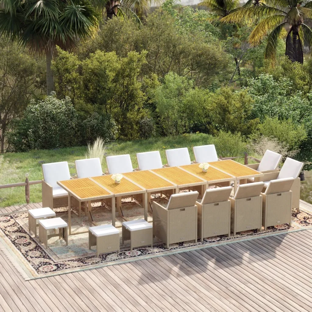 vidaXL Set da Pranzo per Giardino 17pz con Cuscini in Polyrattan Beige