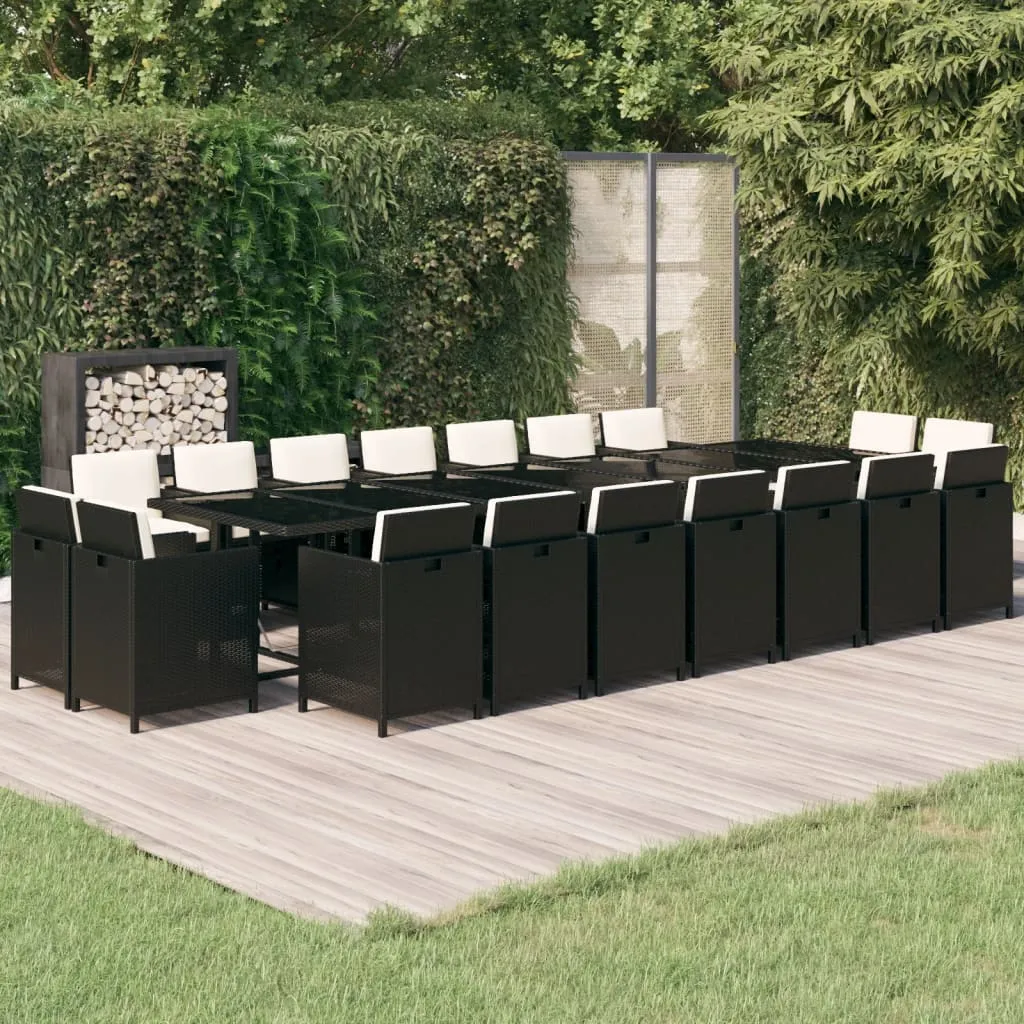 vidaXL Set da Pranzo per Giardino 19 pz con Cuscini in Polyrattan Nero