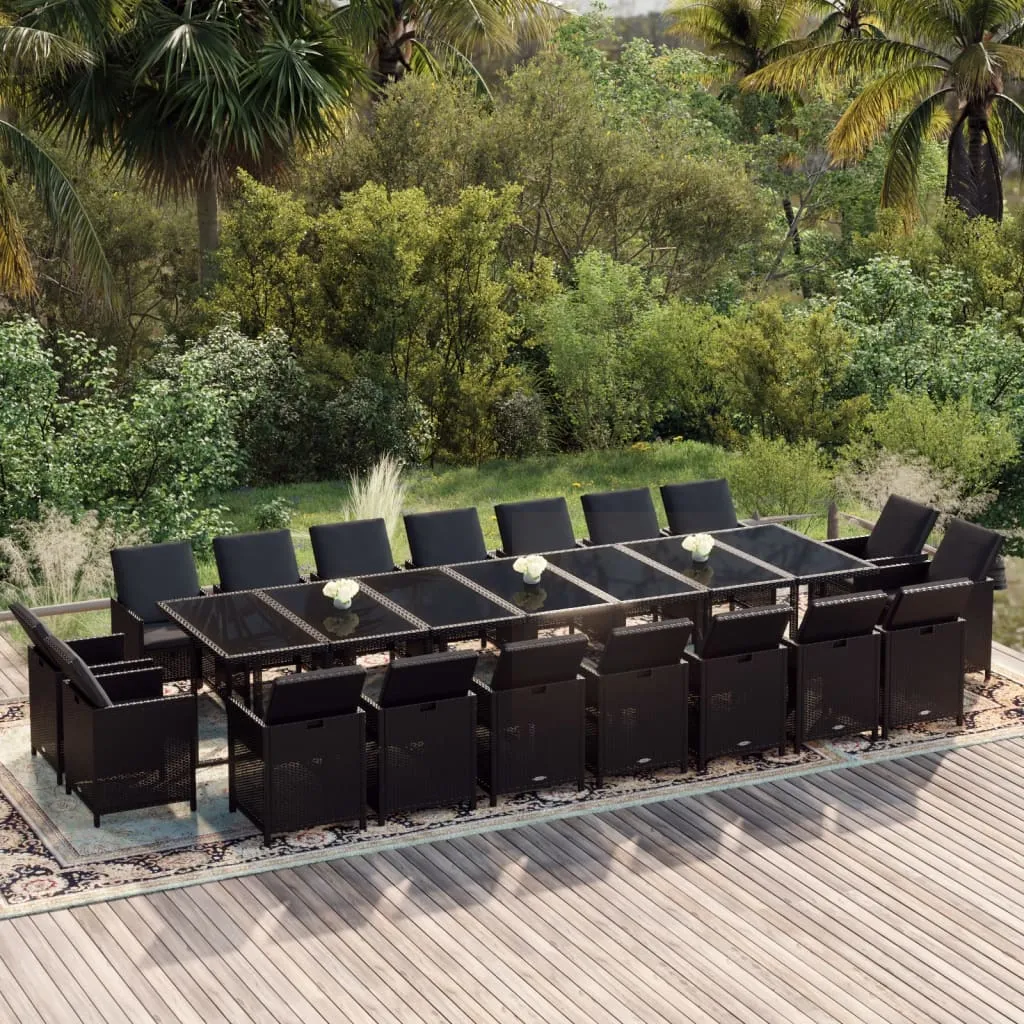 vidaXL Set da Pranzo per Giardino 19 pz con Cuscini in Polyrattan Nero