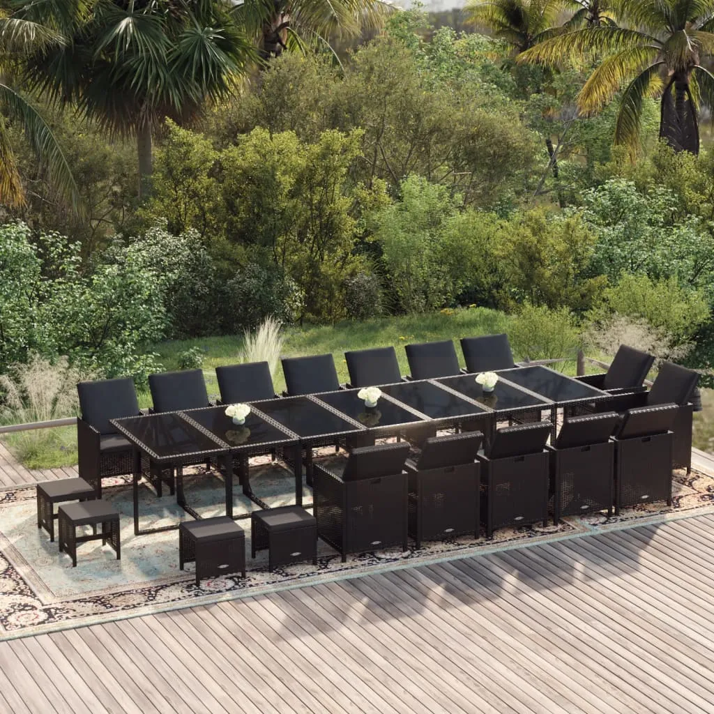 vidaXL Set da Pranzo da Giardino 19 pz con Cuscini in Polyrattan Nero